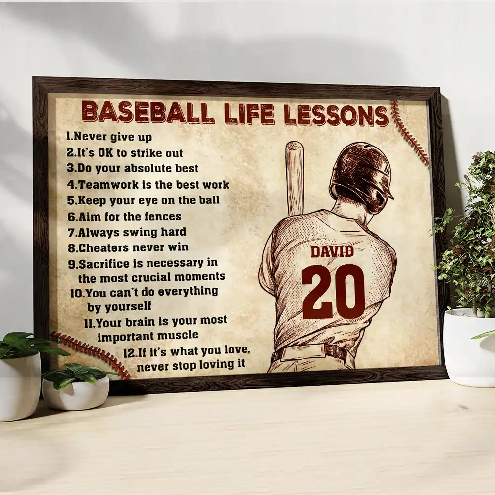 Custom Baseball Life Lessons Poster for Son/Grandson with personalized design details for meaningful gifting image 6