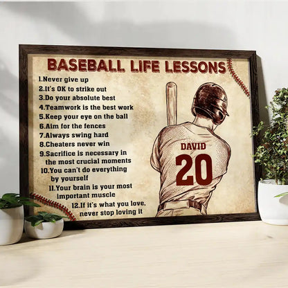 Custom Baseball Life Lessons Poster for Son/Grandson with personalized design details for meaningful gifting image 6
