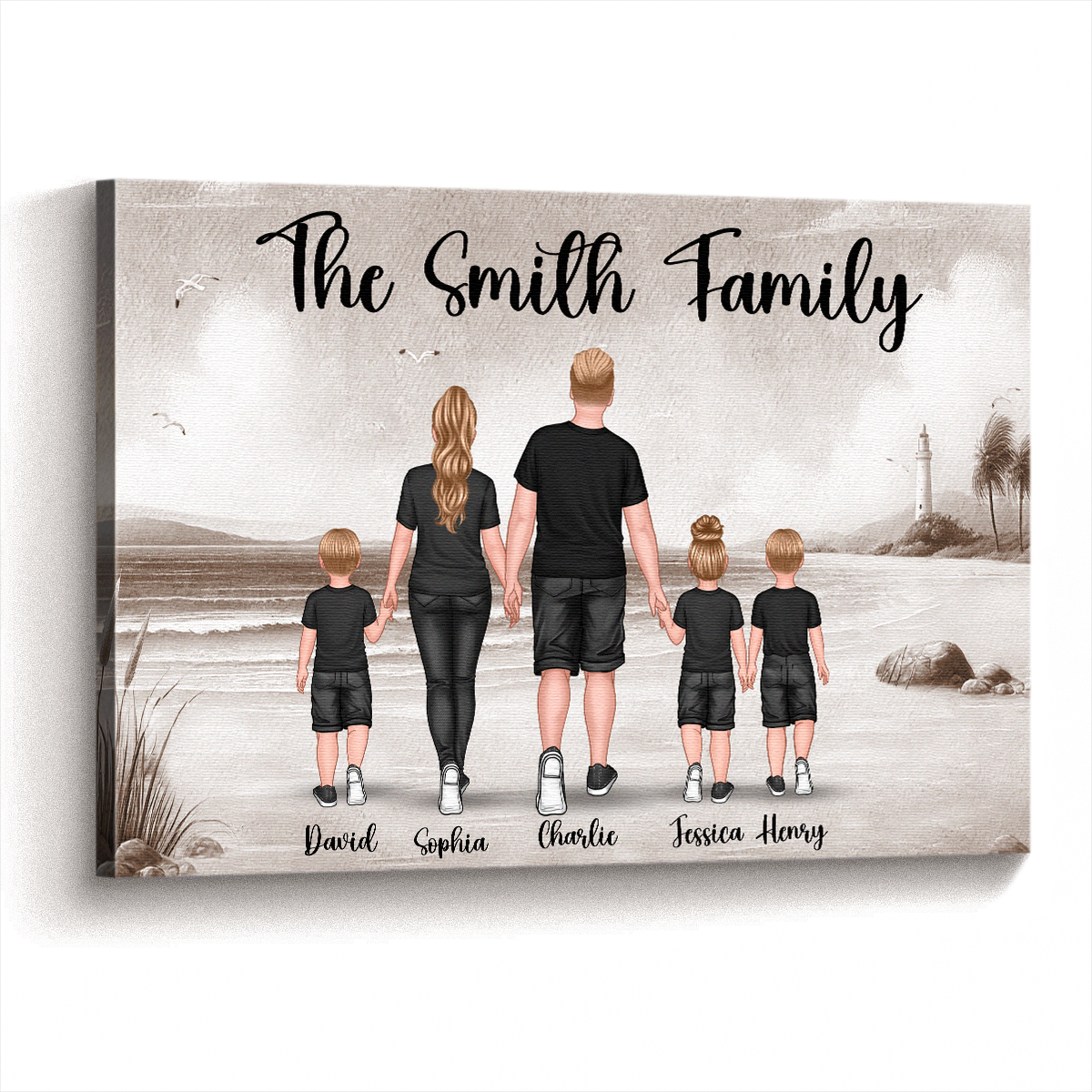 Heartfelt Custom Family Beach Canvas - Personalized with Names & Members