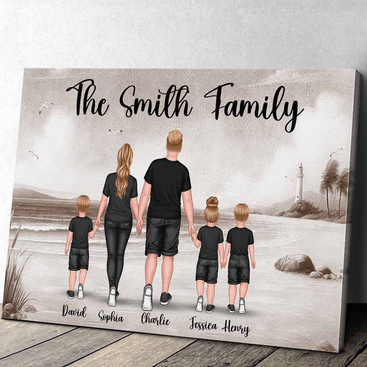 Heartfelt Custom Family Beach Canvas - Personalized with Names & Members