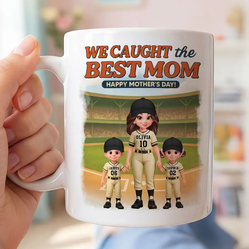 “We Caught The Best Mom” Baseball Mug - Personalized Mother’s Day Gift for Baseball Mom