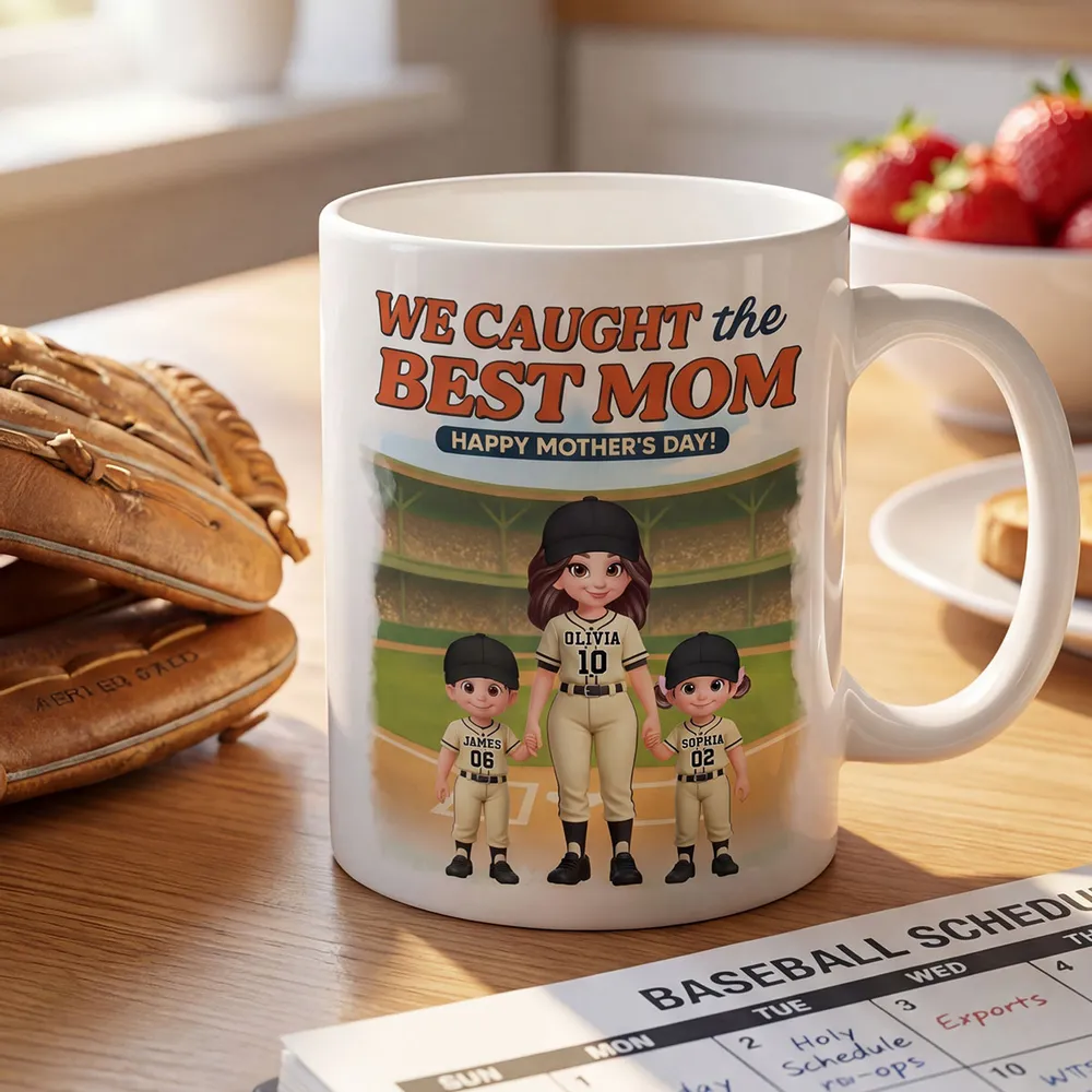 “We Caught The Best Mom” Baseball Mug - Personalized Mother’s Day Gift for Baseball Mom