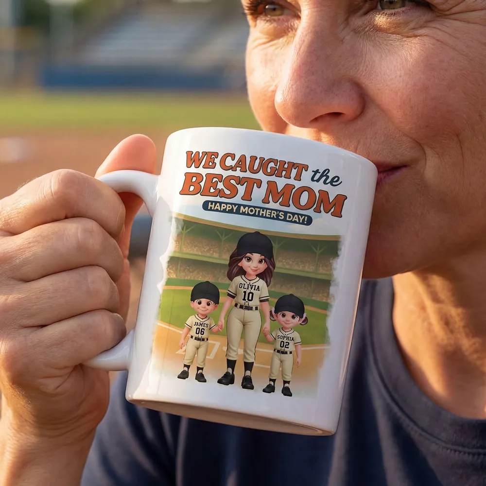 “We Caught The Best Mom” Baseball Mug - Personalized Mother’s Day Gift for Baseball Mom