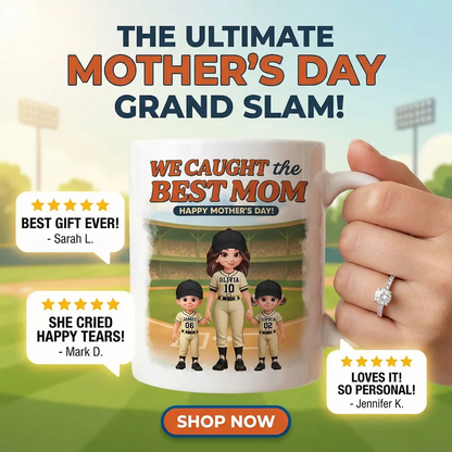“We Caught The Best Mom” Baseball Mug - Personalized Mother’s Day Gift for Baseball Mom