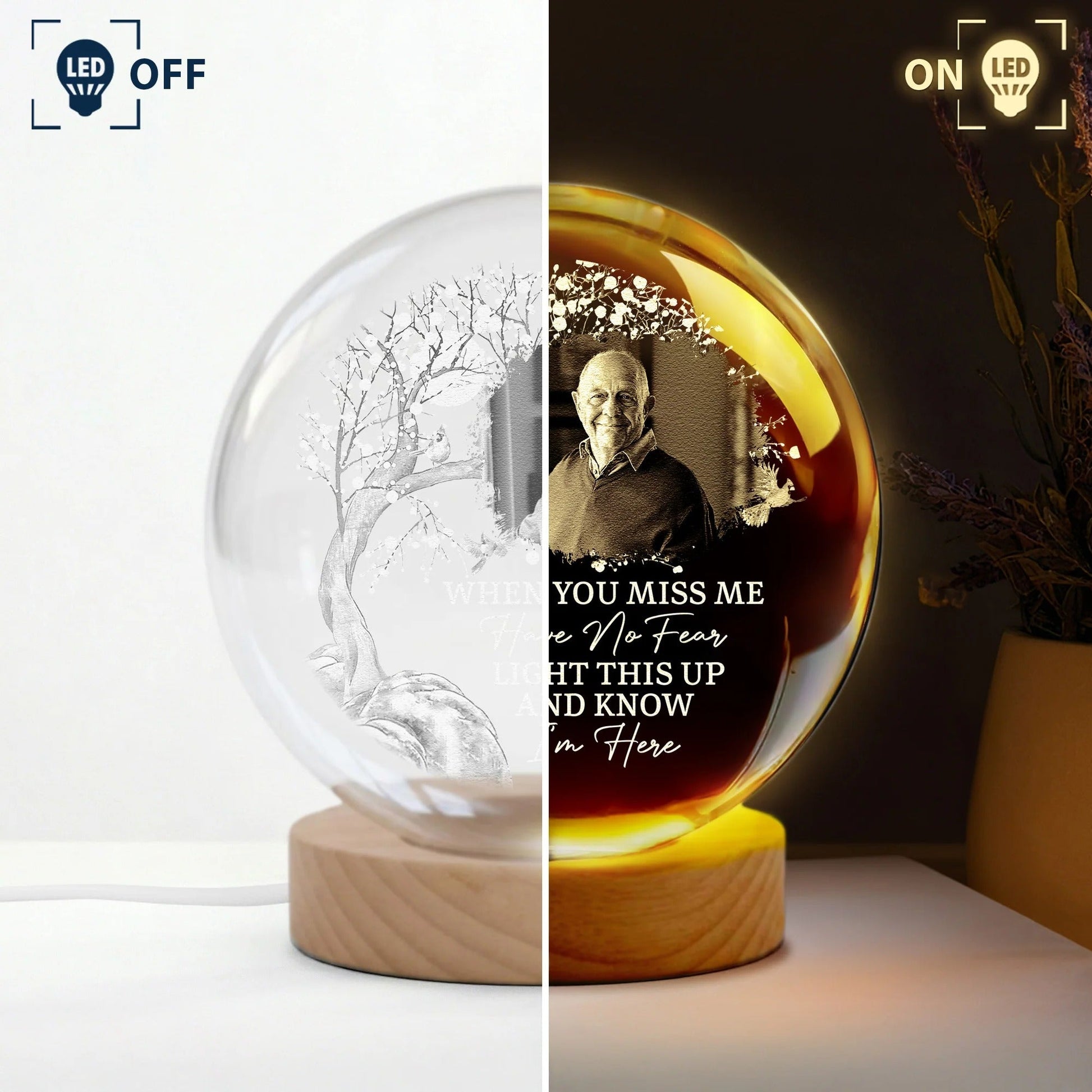 3D Led Light material and size view - Personalized Memorial Crystal Ball Night Light
