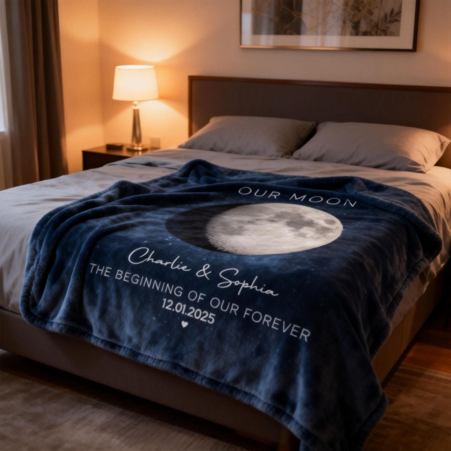 Our Moon Couple Gift - Personalized Moon Phase Art Anniversary Blanket