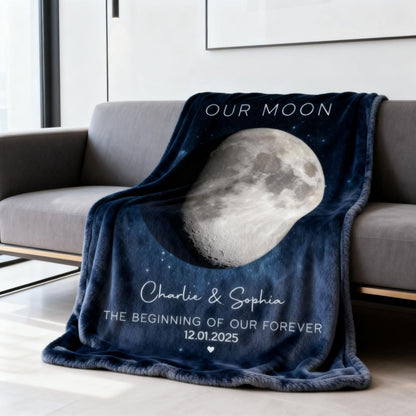 Our Moon Couple Gift - Personalized Moon Phase Art Anniversary Blanket
