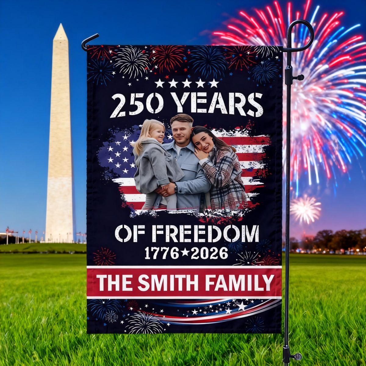 Personalized Family Photo Garden Flag - Celebrate 250 Years of America
