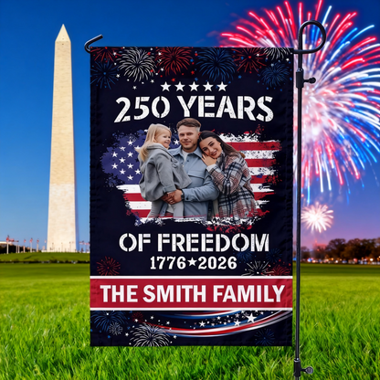 Personalized Family Photo Garden Flag - Celebrate 250 Years of America