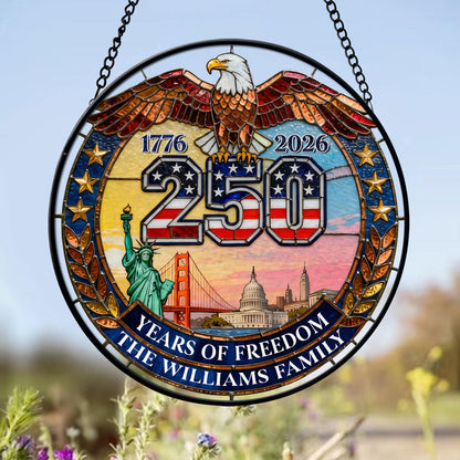 American Eagle 250 Years Of Freedom - Personalized Custom Family Name Stained Glass Suncatcher