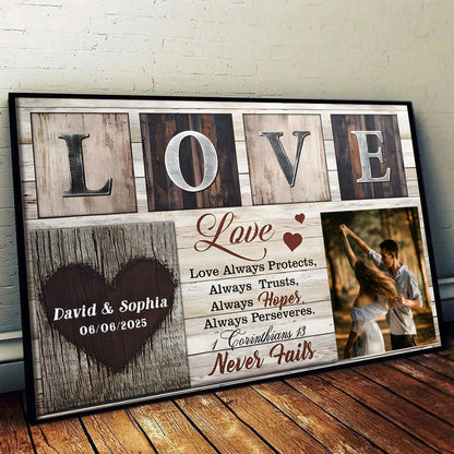Love Never Fails - Personalized Custom Couple Photo Poster / Canvas