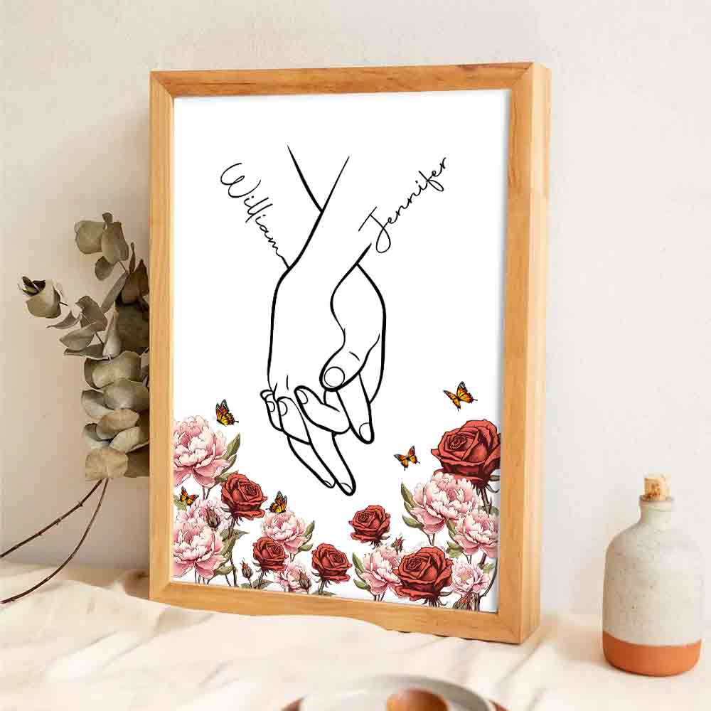 I Love You - Personalized Couple Hand Print Birth Flower Poster / Canvas