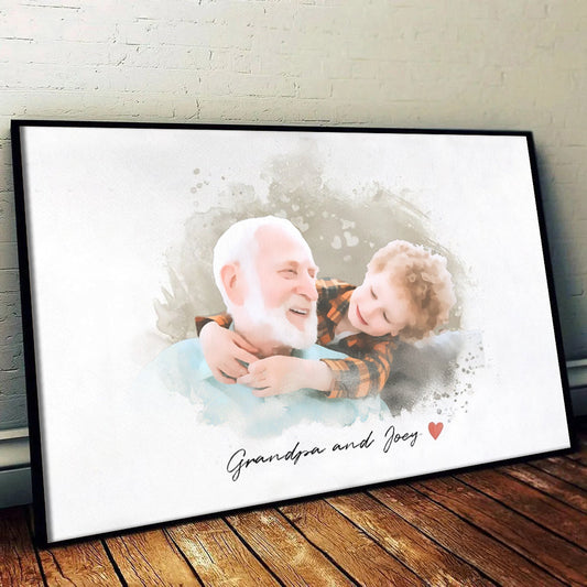 Personalized Grandpa and Child Photo Canvas / Poster - Custom Gift for Grandparents & Parents