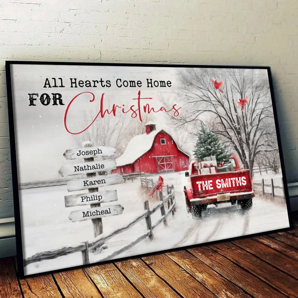 All Hearts Come Home For Christmas - Personalized Family Poster/Canvas