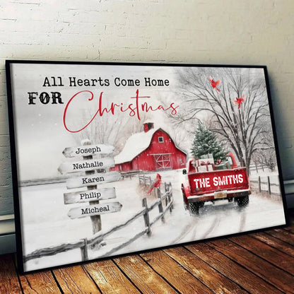 All Hearts Come Home For Christmas - Personalized Family Poster/Canvas