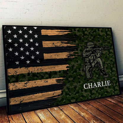 Half Thin Green Line Flag Canvas / Poster - Personalized Patriotic Gift for Dad
