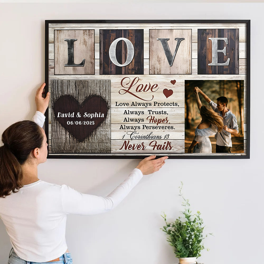 Love Never Fails - Personalized Custom Couple Photo Poster / Canvas