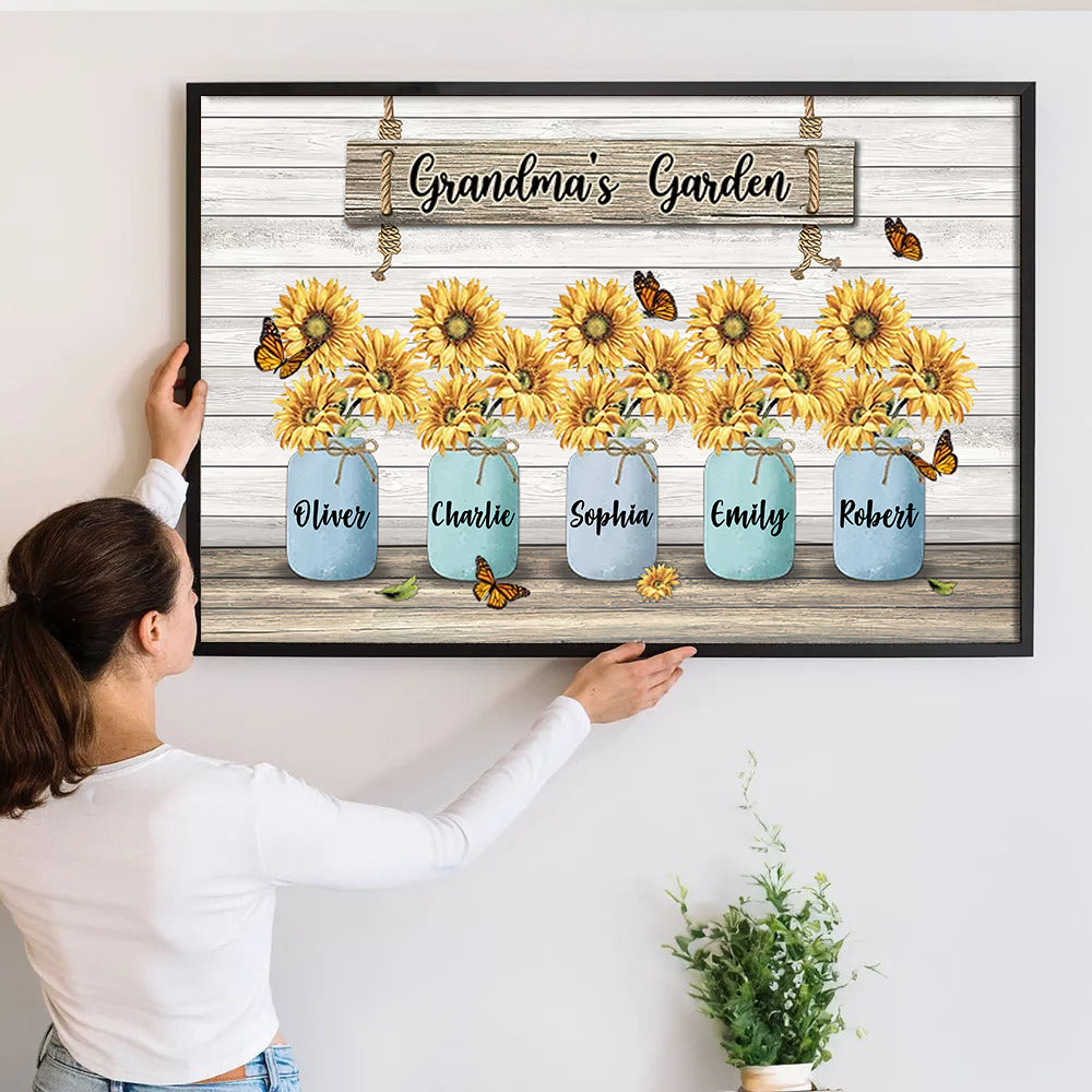 Personalized “Grandma’s Garden” Sunflower Canvas / Poster - Custom Gift for Grandma & Nana