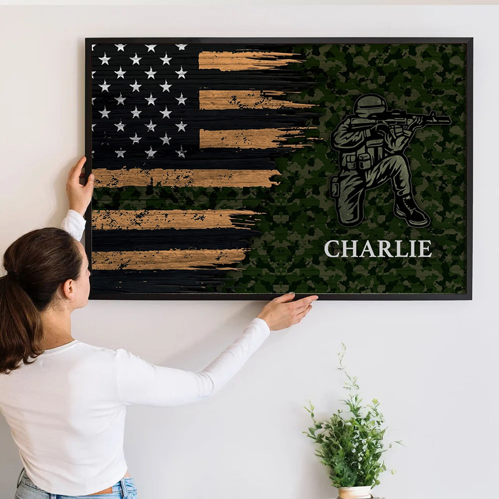 Half Thin Green Line Flag Canvas / Poster - Personalized Patriotic Gift for Dad