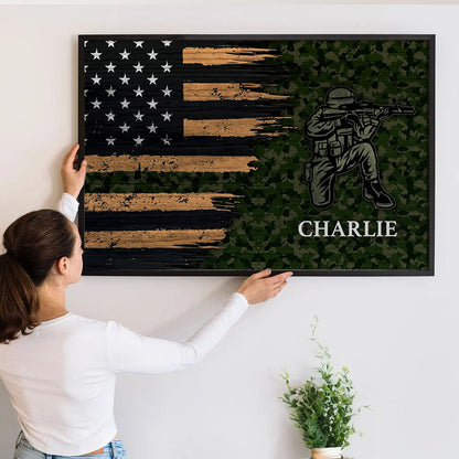 Half Thin Green Line Flag Canvas / Poster - Personalized Patriotic Gift for Dad