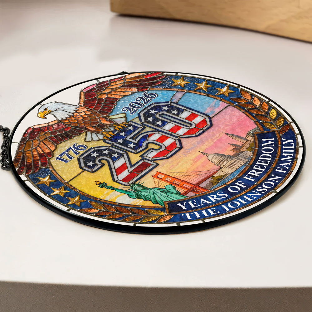 American Eagle 250 Years Of Freedom - Personalized Custom Family Name Stained Glass Suncatcher