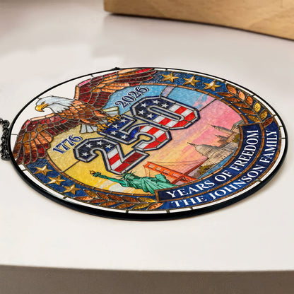American Eagle 250 Years Of Freedom - Personalized Custom Family Name Stained Glass Suncatcher