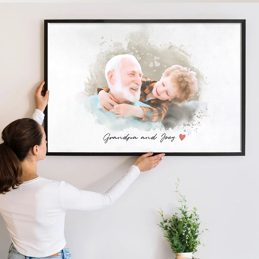 Personalized Grandpa and Child Photo Canvas / Poster - Custom Gift for Grandparents & Parents