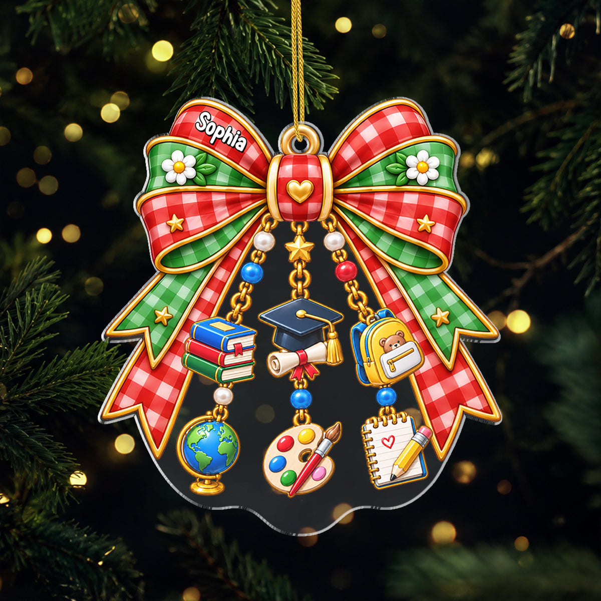 Personalized Back to School Bow Acrylic Ornament - Custom Keepsake Gift for Kids