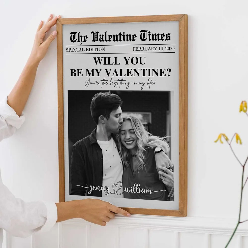 Will You Be My Valentines - Personalized Custom Couples Photo Poster / Canvas