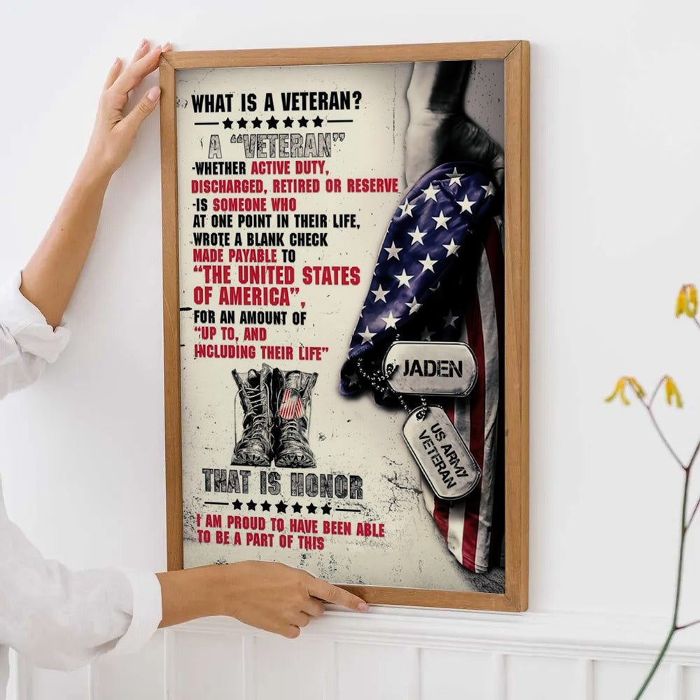 Personalized Proud Veteran Name Canvas / Poster - Military Gift for Dad & Grandpa