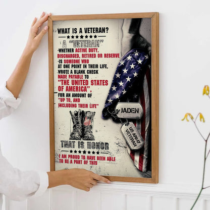 Personalized Proud Veteran Name Canvas / Poster - Military Gift for Dad & Grandpa