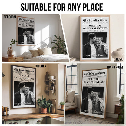 Will You Be My Valentines - Personalized Custom Couples Photo Poster / Canvas