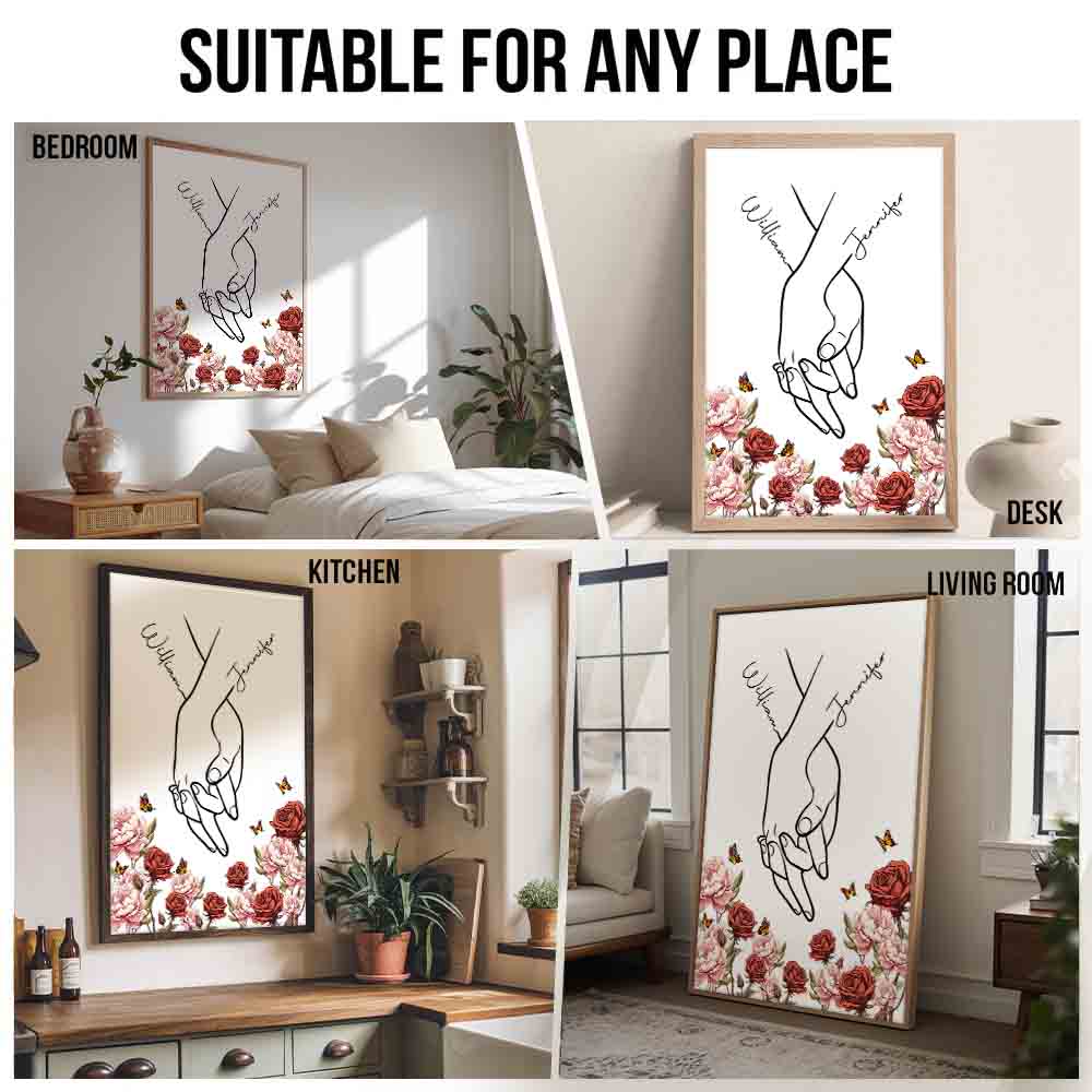 I Love You - Personalized Couple Hand Print Birth Flower Poster / Canvas