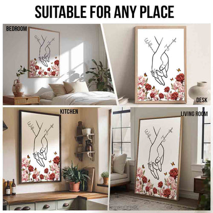 I Love You - Personalized Couple Hand Print Birth Flower Poster / Canvas