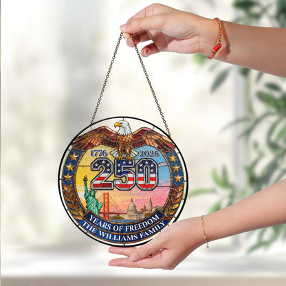 American Eagle 250 Years Of Freedom - Personalized Custom Family Name Stained Glass Suncatcher