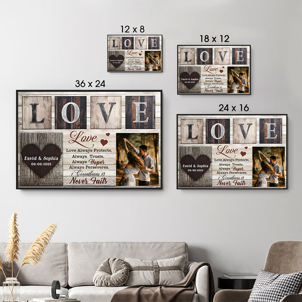 Love Never Fails - Personalized Custom Couple Photo Poster / Canvas