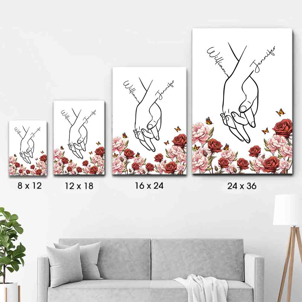 I Love You - Personalized Couple Hand Print Birth Flower Poster / Canvas