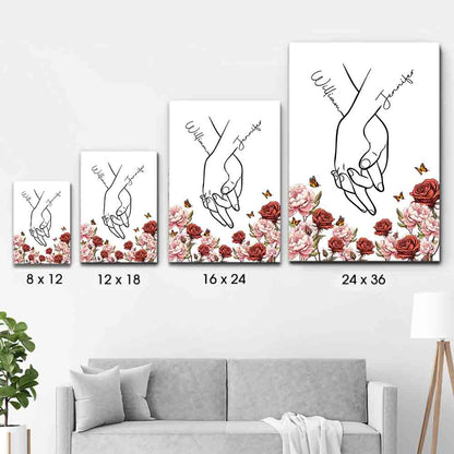 I Love You - Personalized Couple Hand Print Birth Flower Poster / Canvas