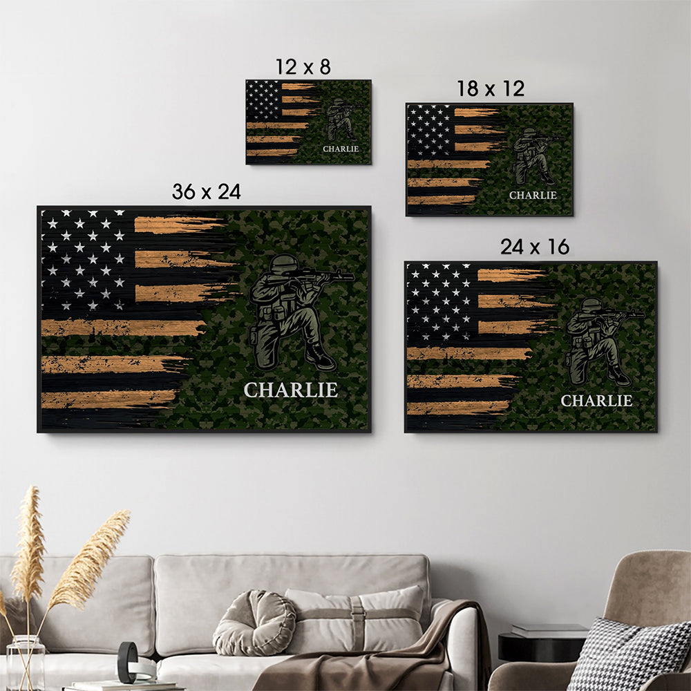 Half Thin Green Line Flag Canvas / Poster - Personalized Patriotic Gift for Dad