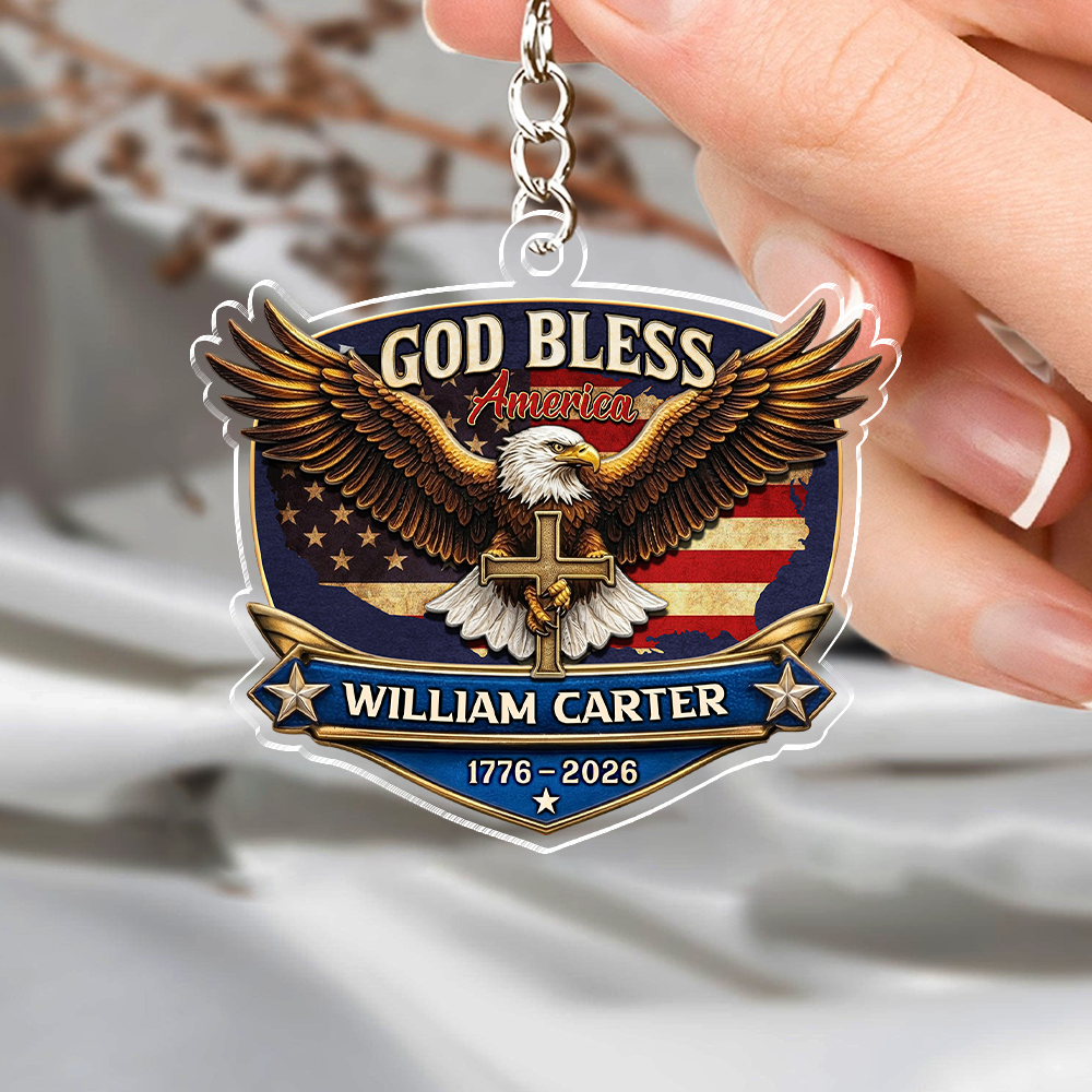 “God Bless America” Eagle Acrylic Keychain - Personalized 250th Anniversary Gift