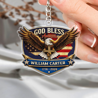 “God Bless America” Eagle Acrylic Keychain - Personalized 250th Anniversary Gift