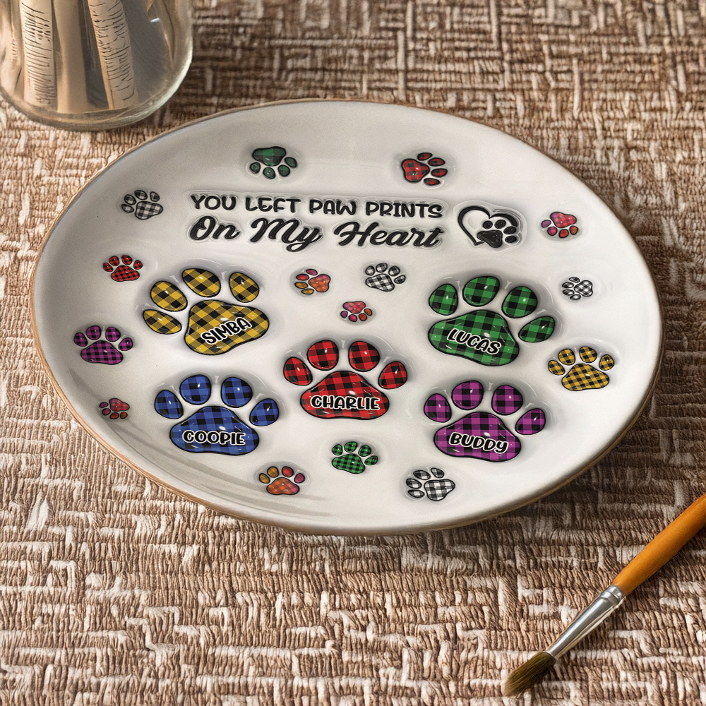 You Left Paw Prints On My Heart - Personalized Custom Memorial Ceramic Plate