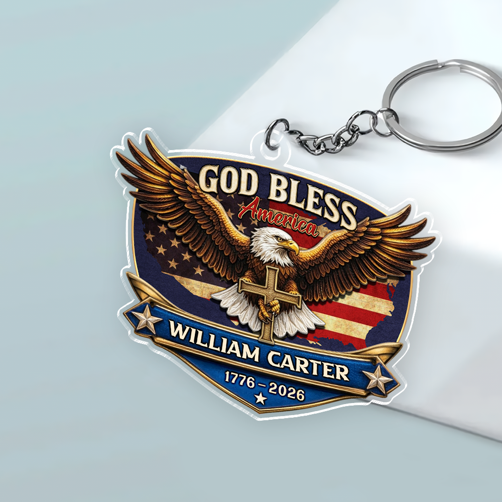 “God Bless America” Eagle Acrylic Keychain - Personalized 250th Anniversary Gift