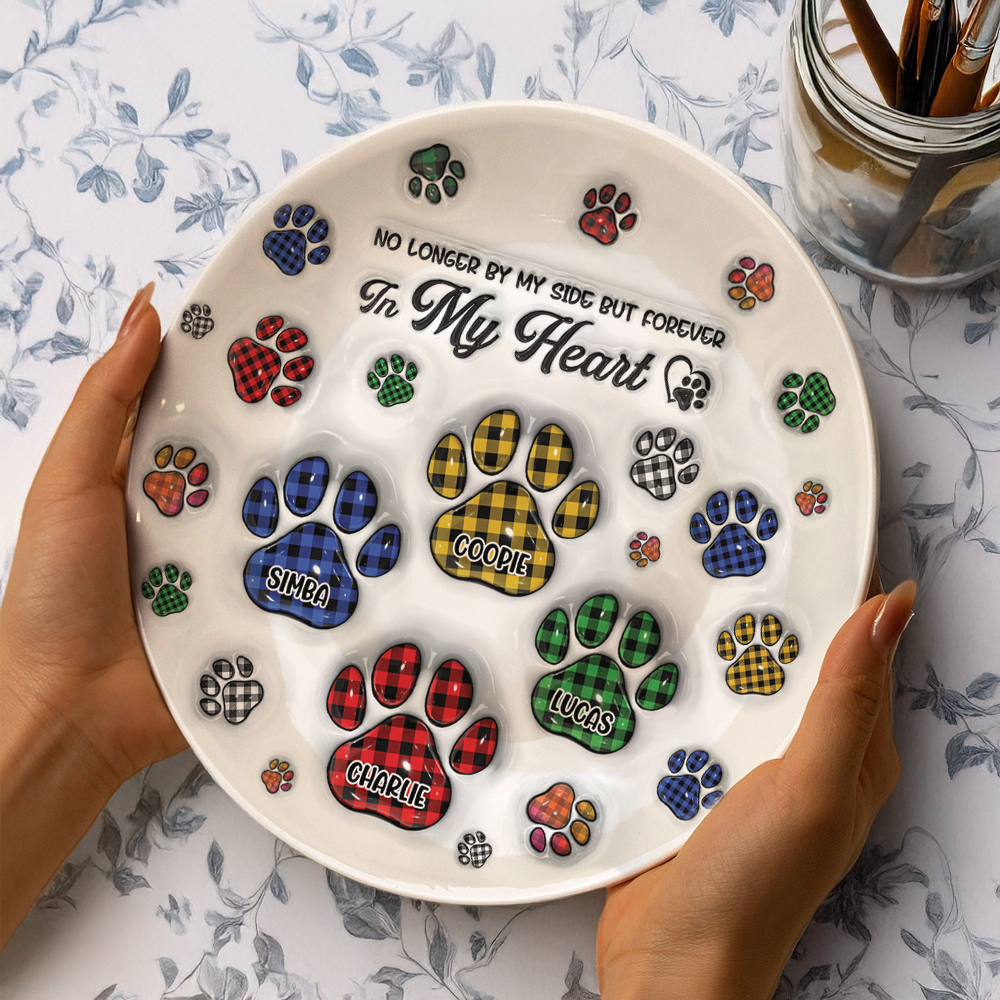 You Left Paw Prints On My Heart - Personalized Custom Memorial Ceramic Plate
