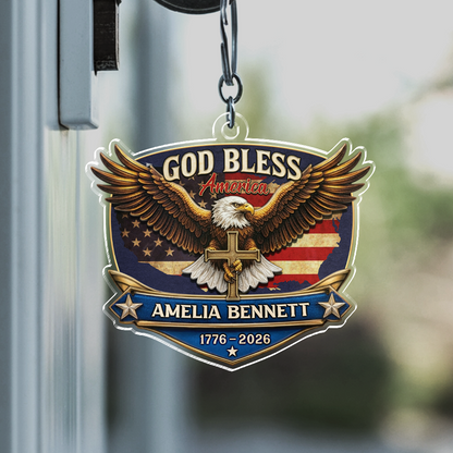 “God Bless America” Eagle Acrylic Keychain - Personalized 250th Anniversary Gift