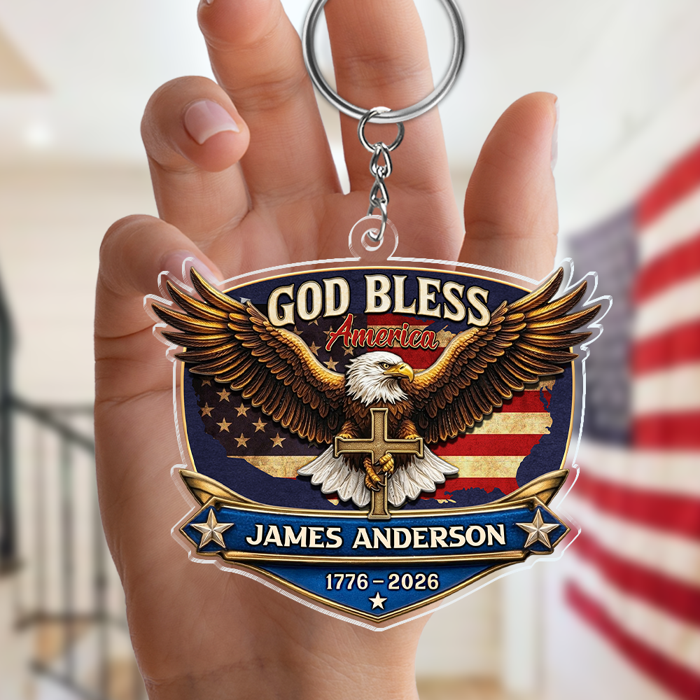 “God Bless America” Eagle Acrylic Keychain - Personalized 250th Anniversary Gift