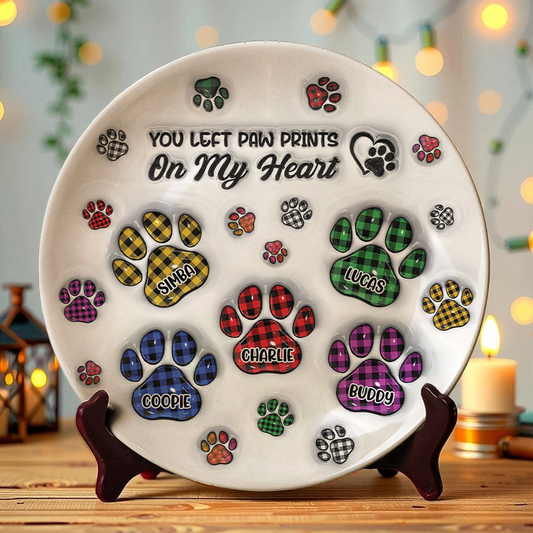 You Left Paw Prints On My Heart - Personalized Custom Memorial Ceramic Plate