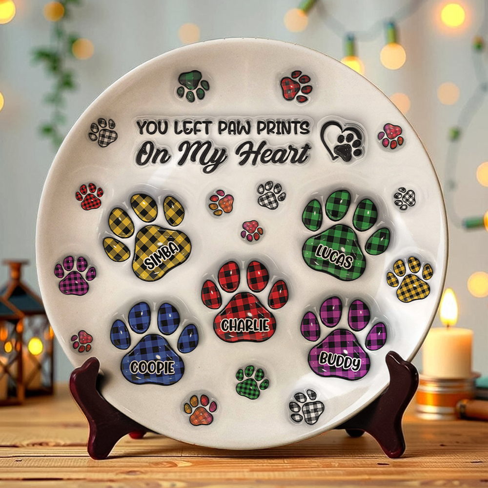 You Left Paw Prints On My Heart - Personalized Custom Memorial Ceramic Plate