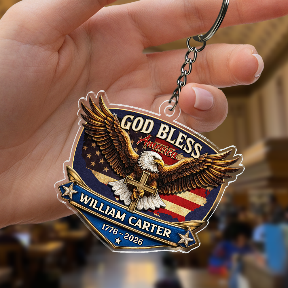 “God Bless America” Eagle Acrylic Keychain - Personalized 250th Anniversary Gift