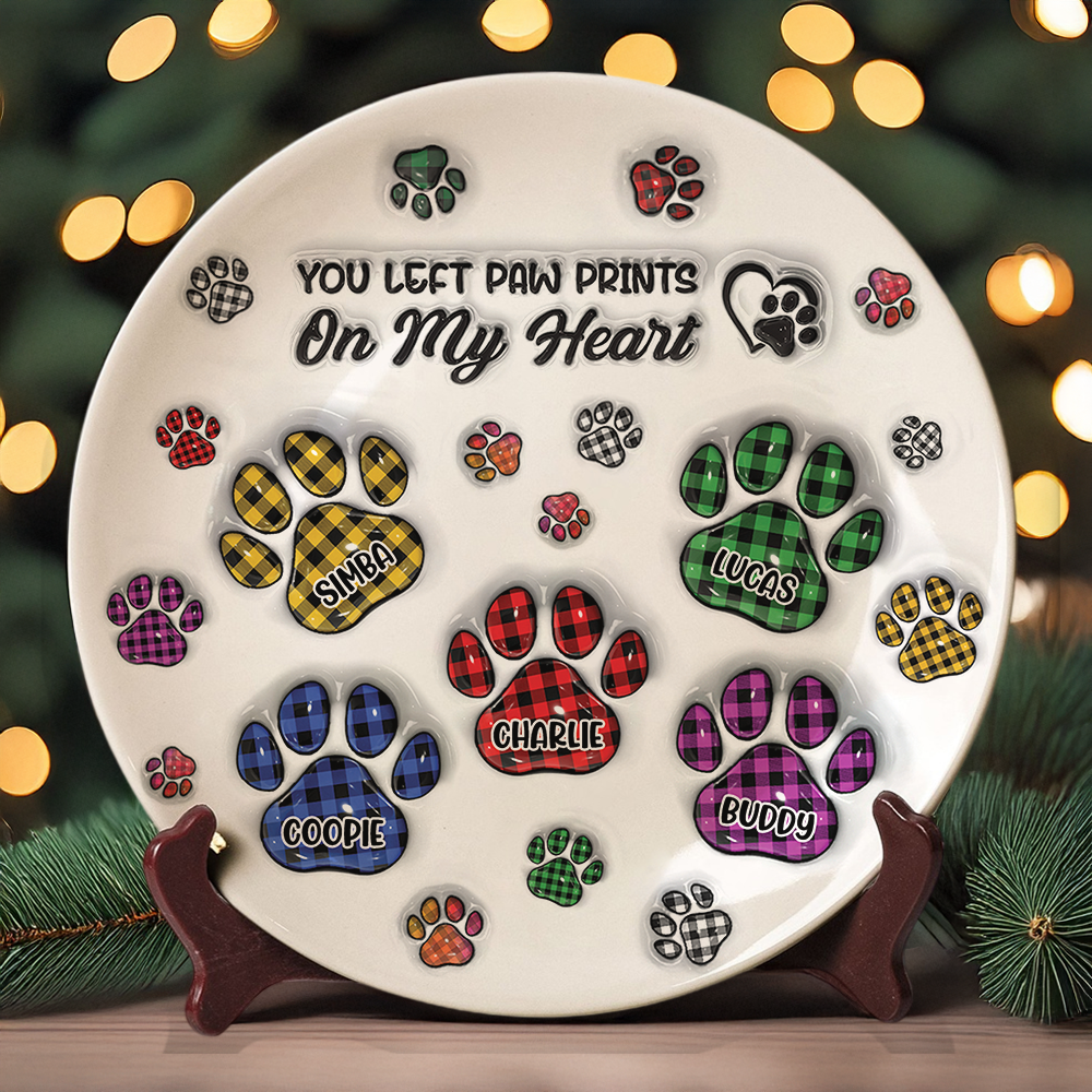 You Left Paw Prints On My Heart - Personalized Custom Memorial Ceramic Plate